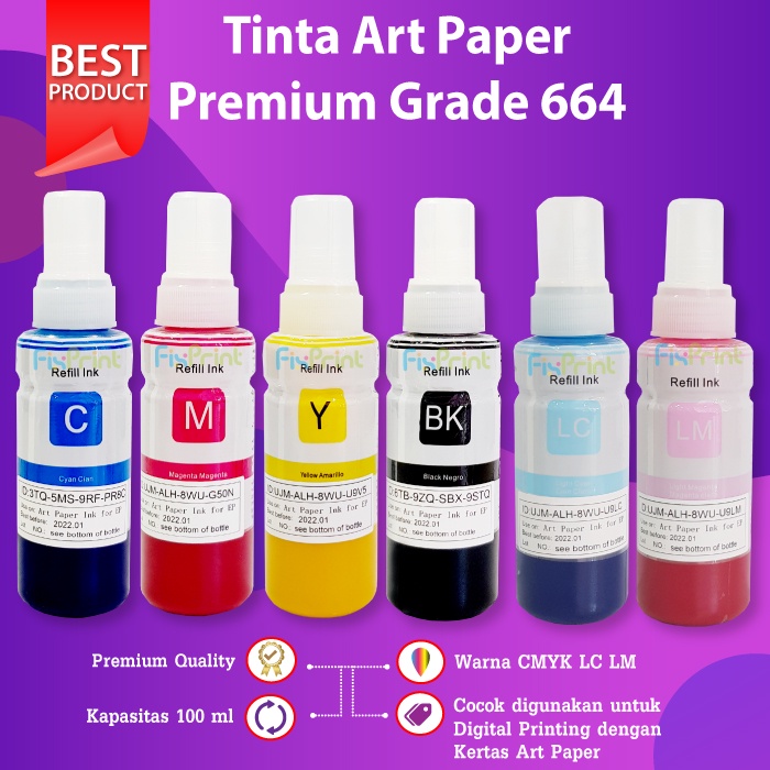 Tinta Art Paper 664 T664 Ink Refill Artpaper Photo Anti Luntur For Printer L1800 L1300 T1100 1390 L805 L800 L110 L120 L121 L210 L220 L300 L310 L350 L355 L360 L365 L380 L385 L405 L485 L550 L555 L565