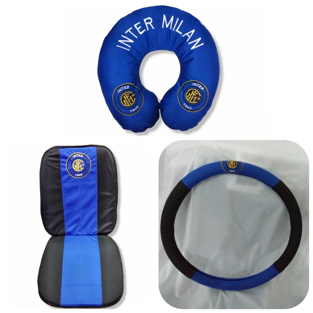 Sandaran InterMilan Paket sarung setir bantal leher Interior Mobil inter biru