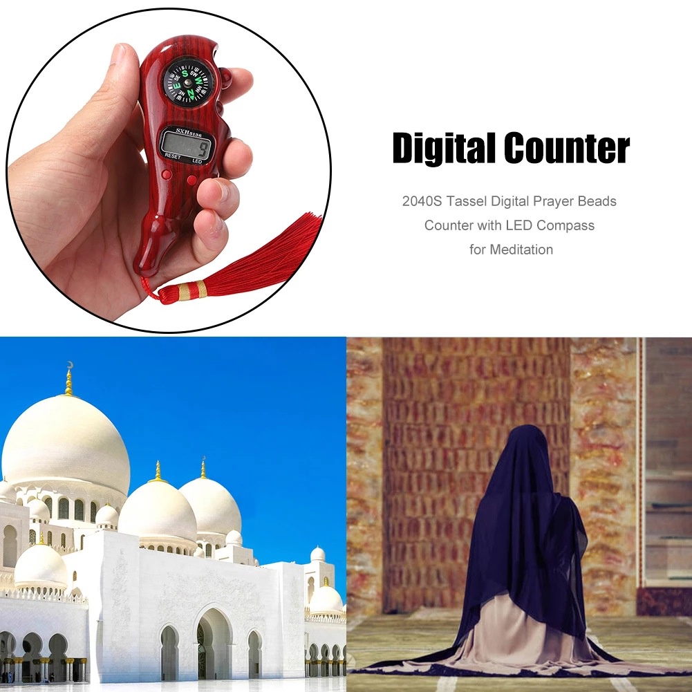 Tasbih Alat Penghitung Tally Counter Digital Elektronik Dengan Kompas + Lampu Led