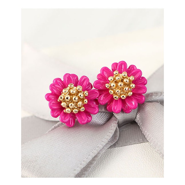 LRC Anting Tusuk Fashion Red Alloy Small Flower Resin Earrings Y63690