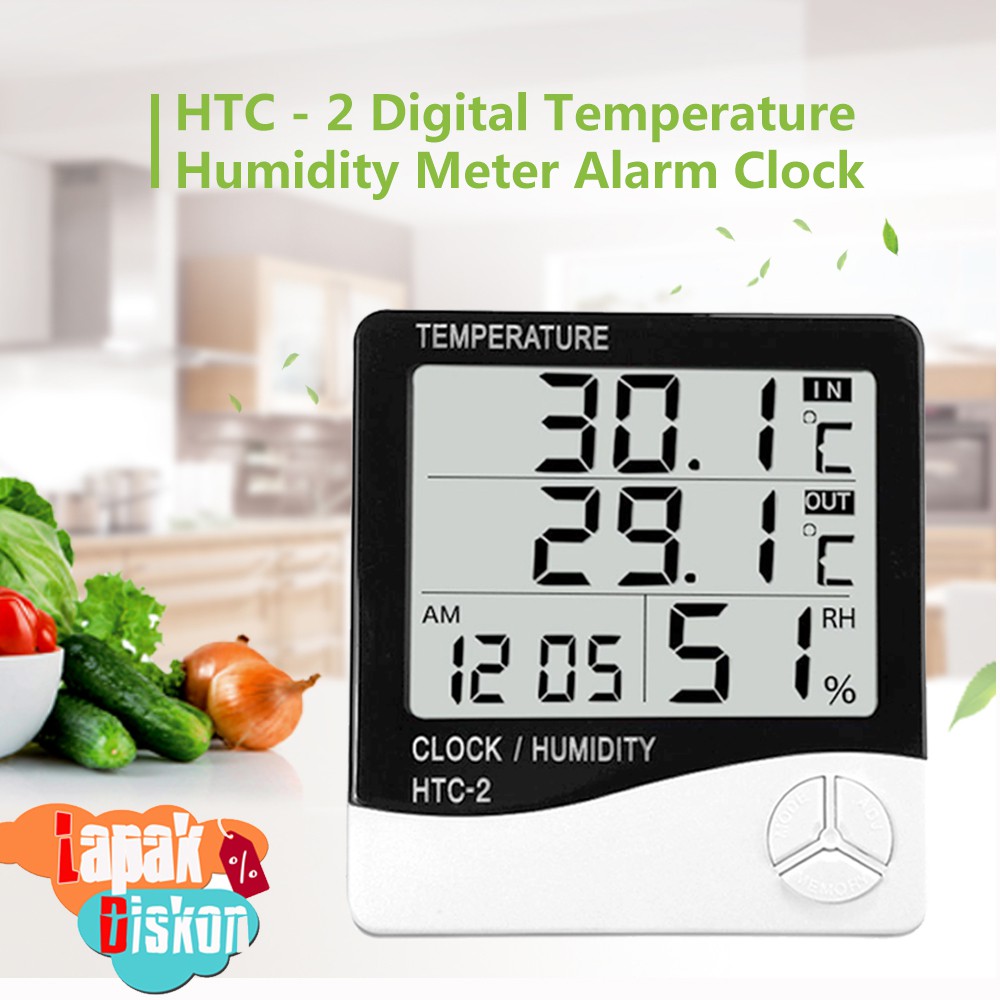 HTC-2 Thermometer Hygrometer Digital Higrometer Termometer Ruangan Clock Temperature Humidity