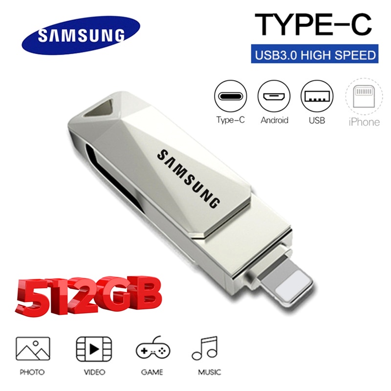 Samsung 512GB 3IN1 OTG Flash Drive Tipe c Bahan Metal Untuk iPhone / PC / Android