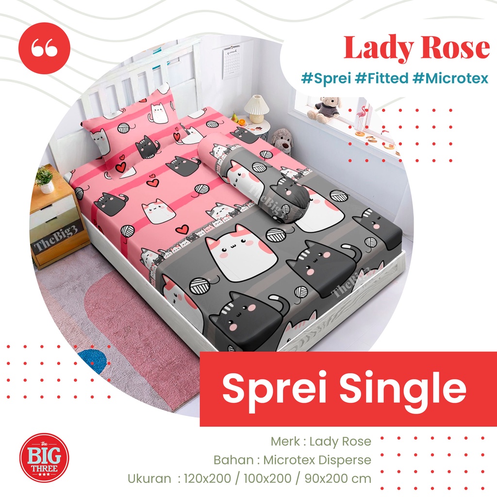 Lady Rose Sprei 100x200 / 90x200 motif anak lucu minimalis Dalila Medira Kala Luvia Blasco Wilis Charcoal Crimpson Paskal Rino Malva Pikka Janet Nadya Felix Ocha Aldo Alex  Little Pony Princess Doraemon  - SP Ladyrose 90 100