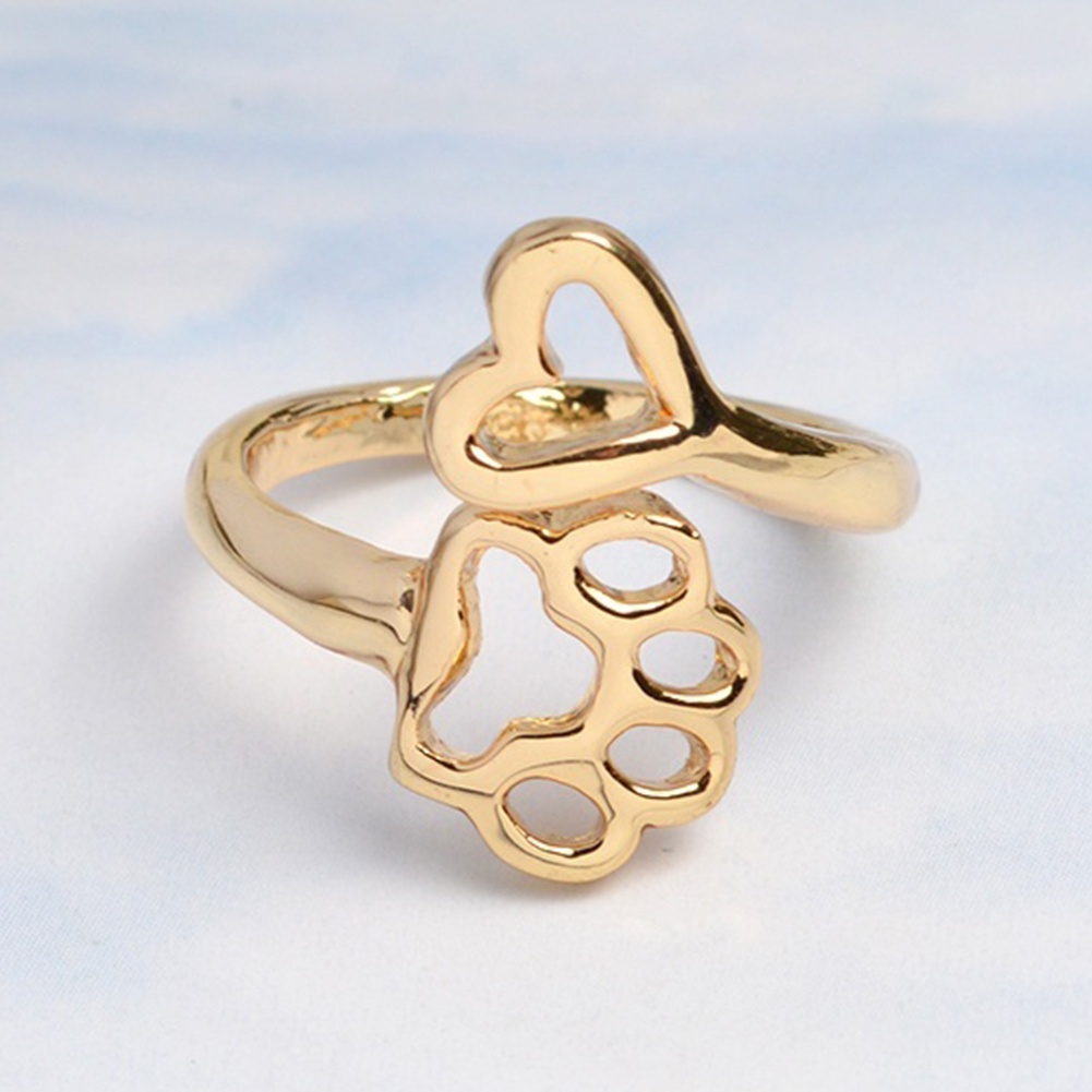 Hu Hu Hu Hu Hu Alat Bantu Pasang Kacamata♡ Cincin Terbuka Adjustable Model Hatitelapak Kaki Anjing Hollow Untuk Wanita Owner