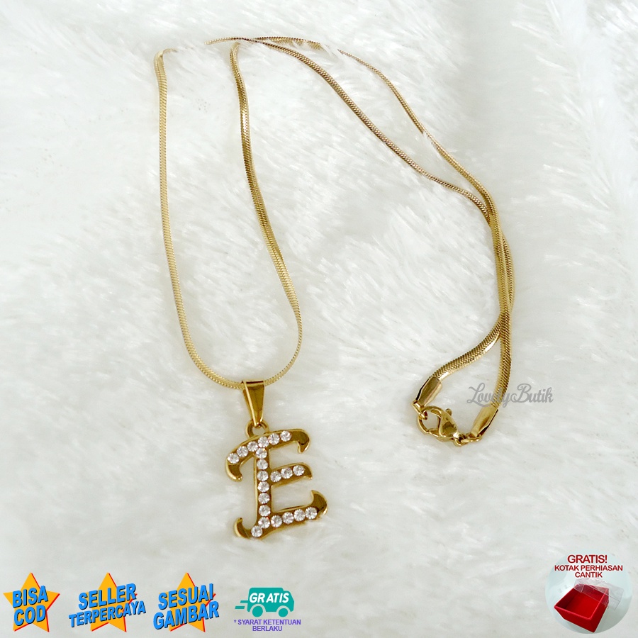 Lovelybutik - Kalung Inisial Huruf Titanium anti karat Kalung hurup Abjad Alphabet Ins E Klasik Bonus Kotak Perhiasan