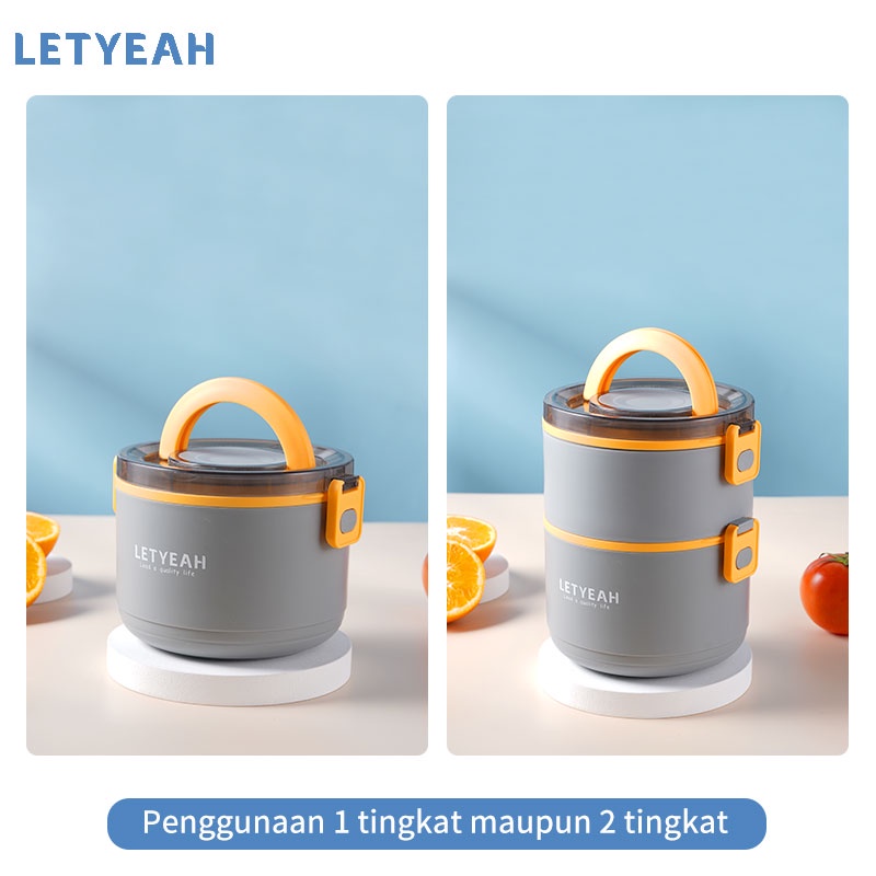 letyeah kotak makan anti tumpah 1600ml / lunch box 2 susun portabel / free sendok