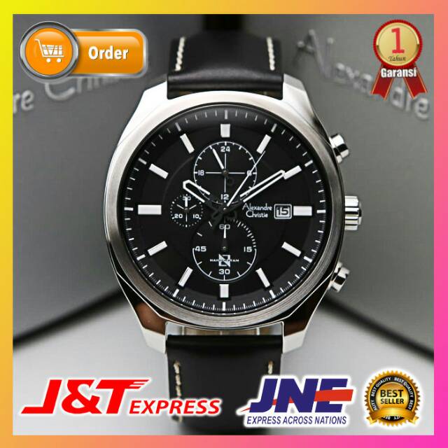 JAM TANGAN ALEXANDRE CHRISTIE PRIA COWOK AC 6550 BLACK CHRONOGRAPH JAM ALEXANDER CHRISTIE ORIGINAL