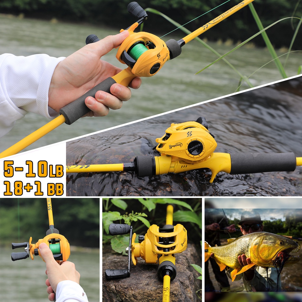 set Pancing Joran Pancing Rasio Gear 6ft-7ft 18 + 1BB 7.2: 1 Bahan Karbon Fishing Combo