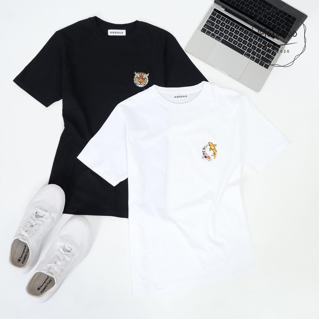 Ribsgold Tshirt Pattern Bordir Tiger Koi / Cotton Combed 30s Premium / Kaos Keren / COD