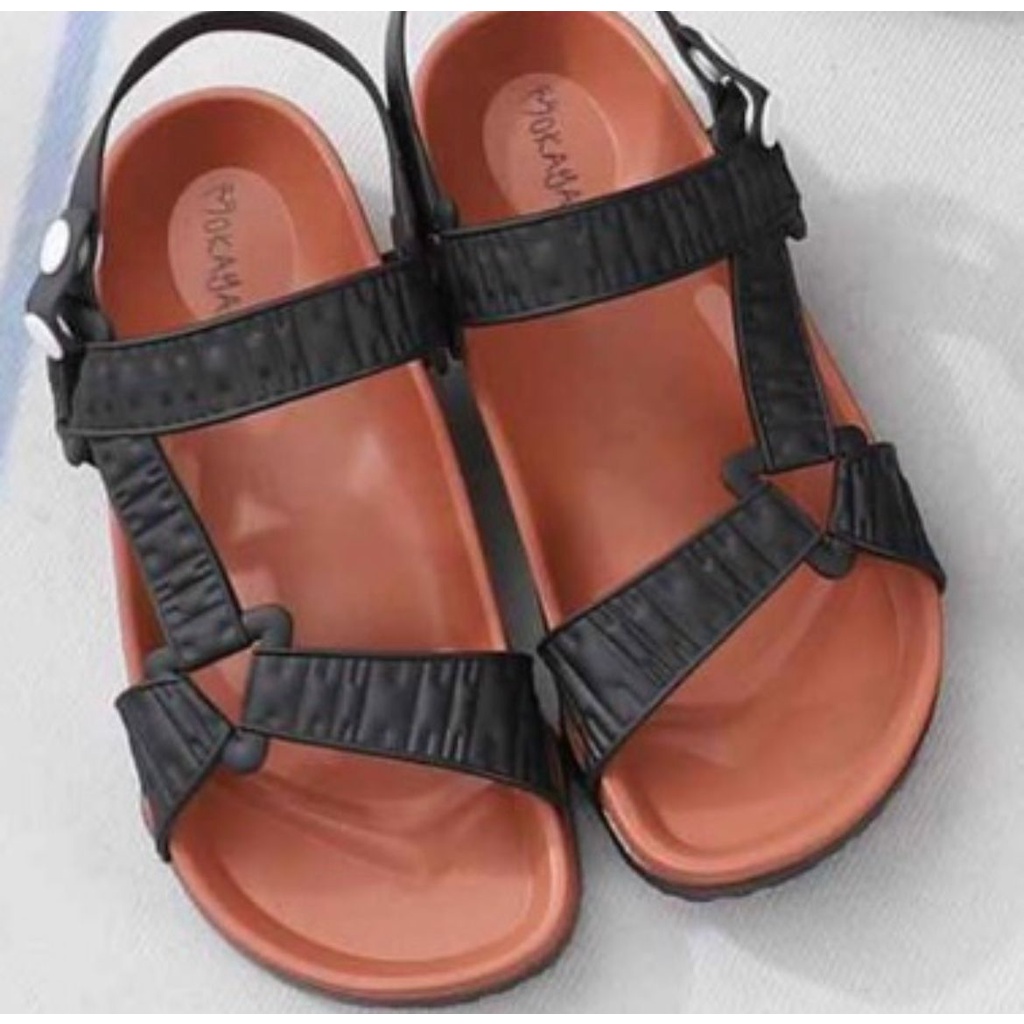 Sandal Let Gunung Jelly Wanita Tali Sambung Kerut Segitiga Kece Import Mokaya / Size 37-41 (8868-B1/8038-A3)-Cokelat x Hitam