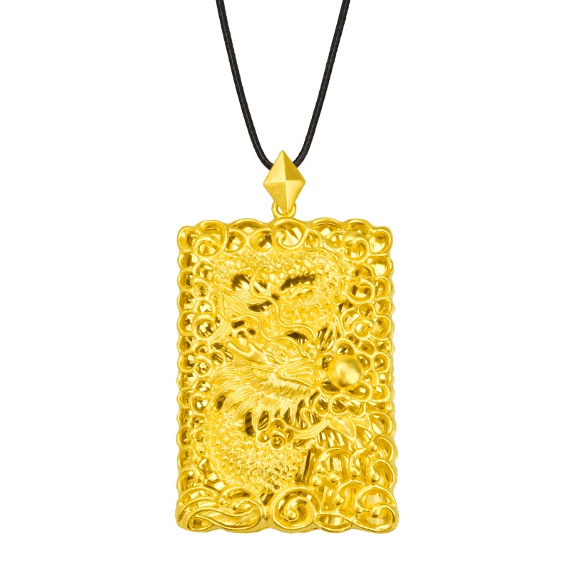 Kalung Desain Zodiak Naga 3D Lapis Emas Asli Kadar 375 Untuk Pria