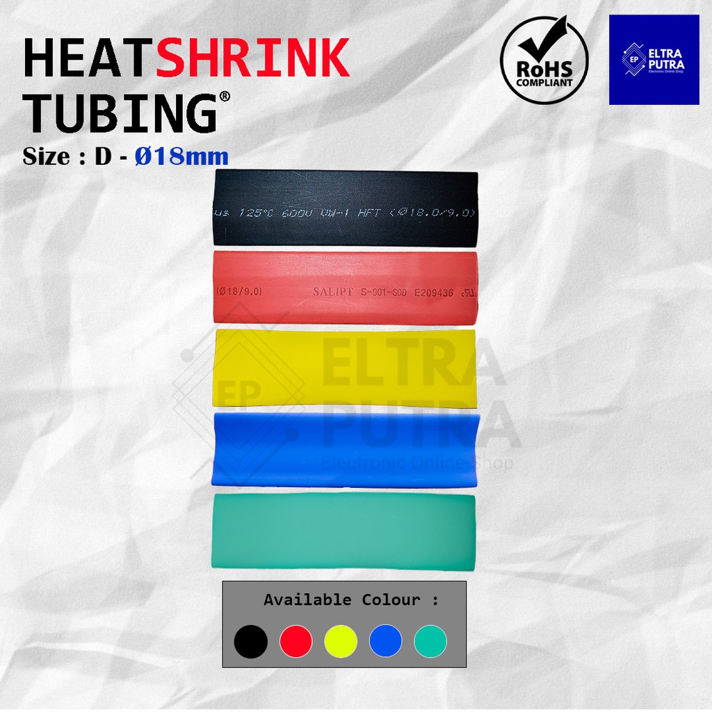 HEATSHRINK 18mm Warna Warni LENGKAP Ecer, Selongsong Selang Bakar ISOLASI BAKAR (1 Meter)