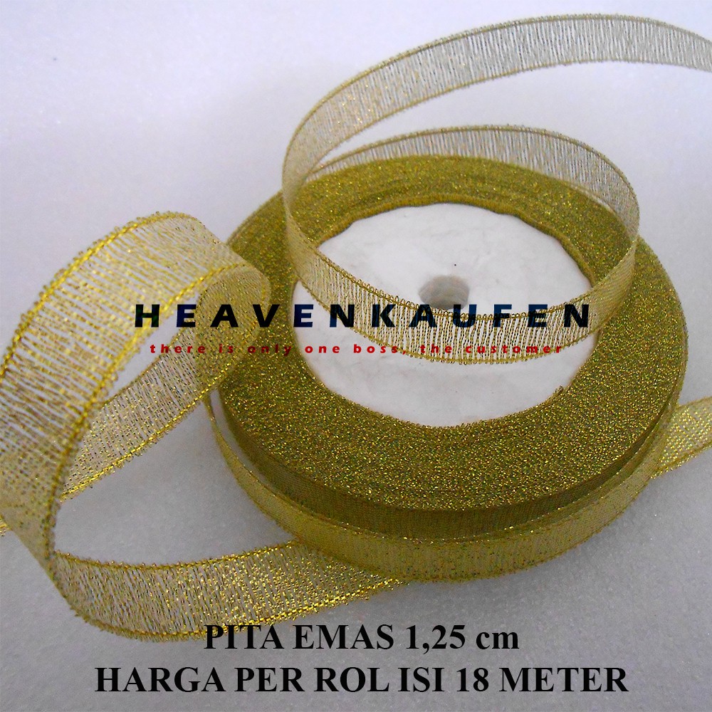 Pita Emas / Pita Warna Gold Lebar 1,25 cm Harga Per Rol isi 18 meter