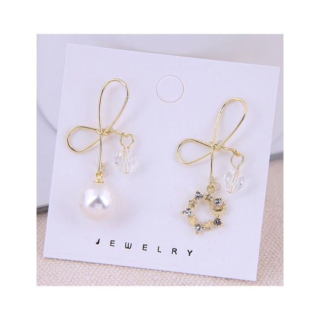 LRC Anting Tusuk Fashion Gold 925 Silver Needle Bow Asymmetric Earrings A59880