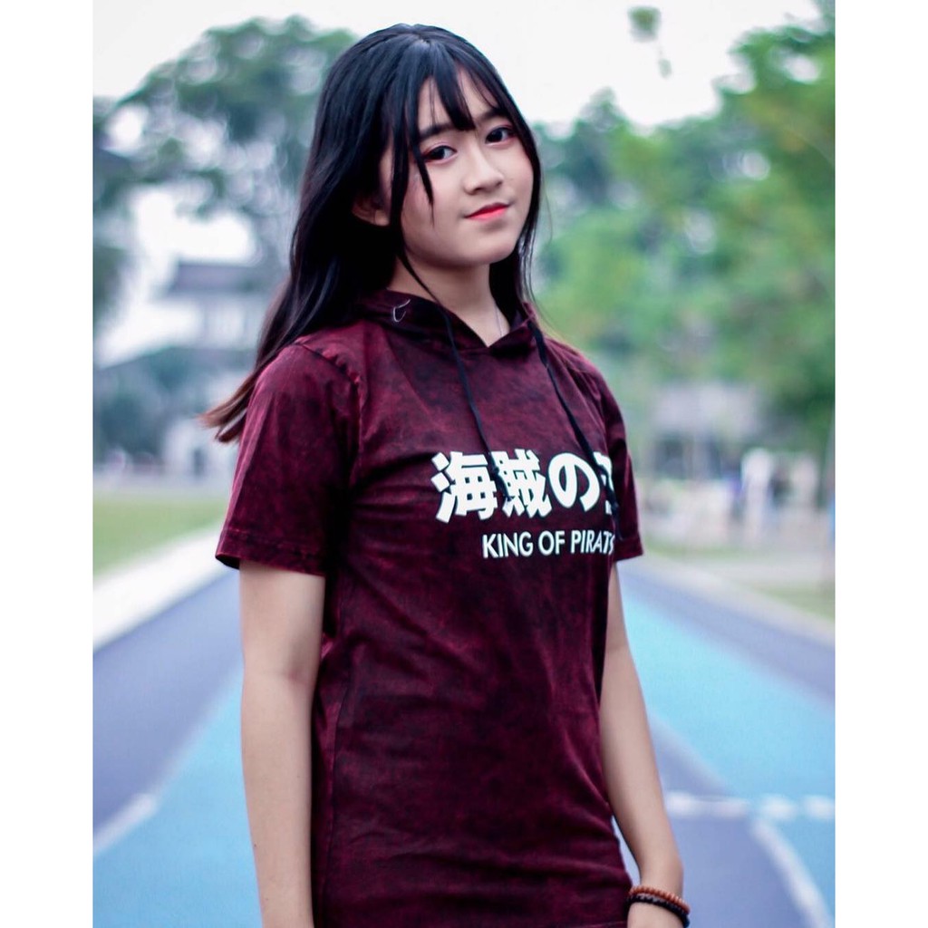 TSHIRT HOODIE LUFFY MAROON WASHED