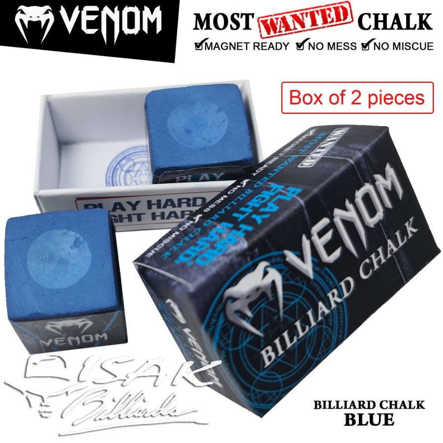 Venom Chalk Blue - Magnet Ready Box 2 pcs Billiard Chalks Kapur Cuk