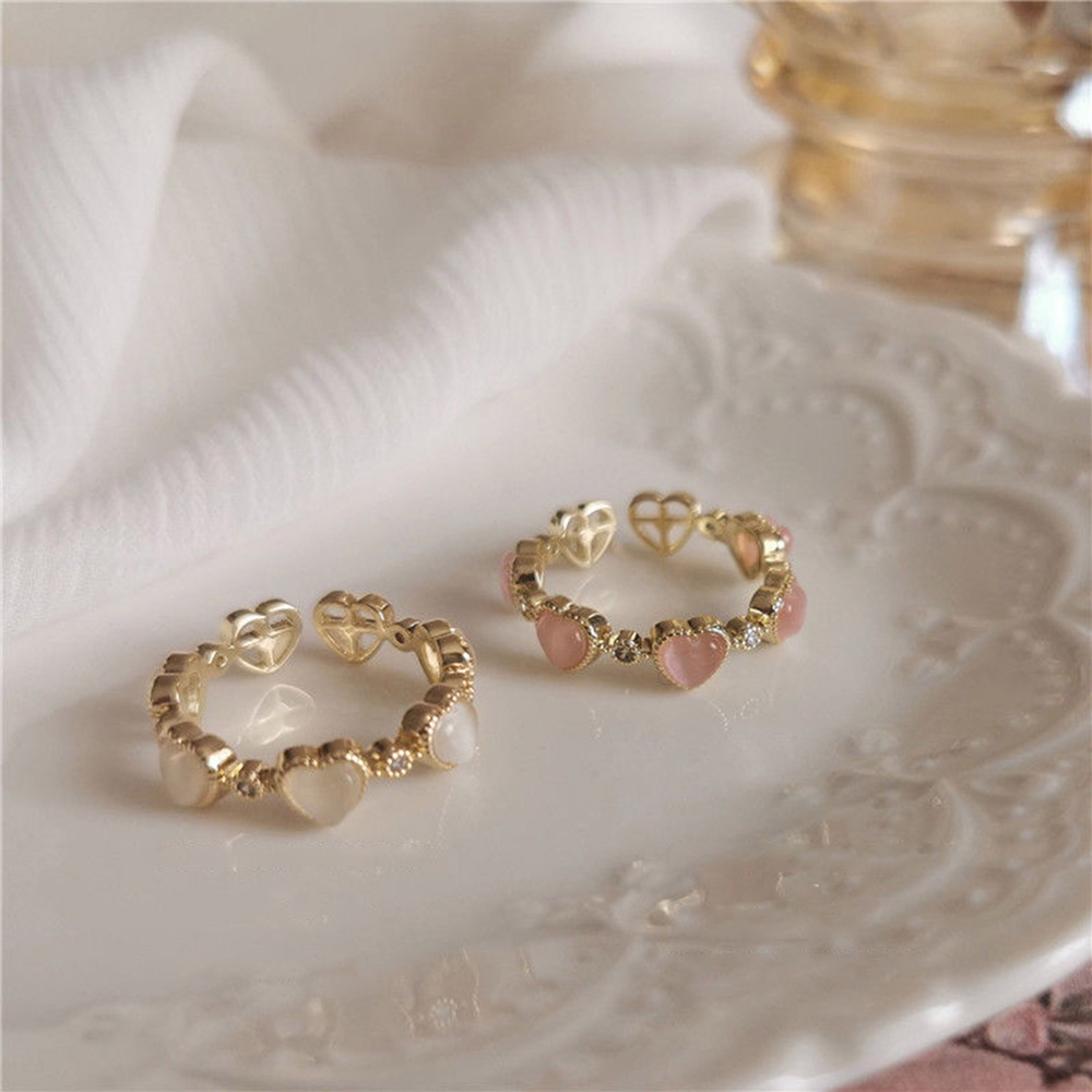 【COD Tangding】 Cincin Batu Opal Zircon Bentuk Hati Model Terbuka Gaya Korea Untuk Wanita