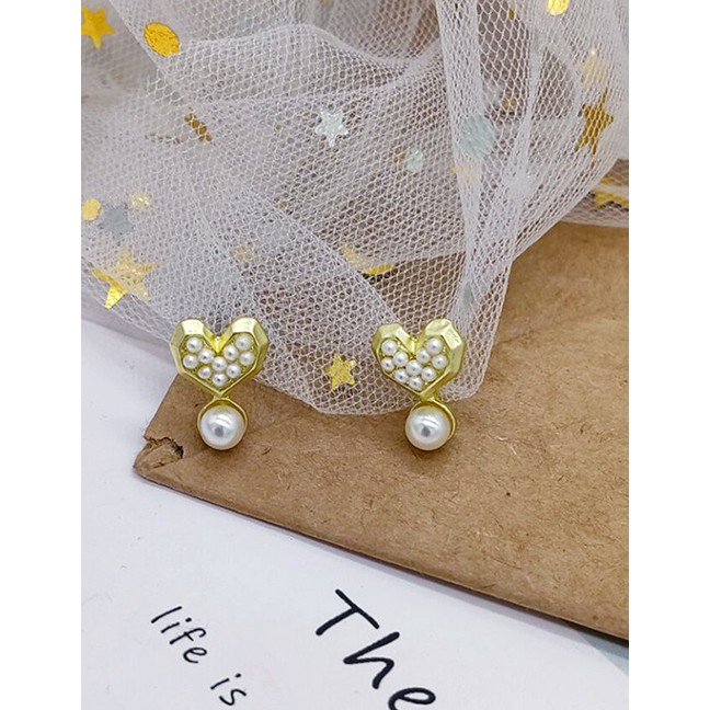 LRC Anting Tusuk Fashion Gold Love Pearl Stud Earrings F57518