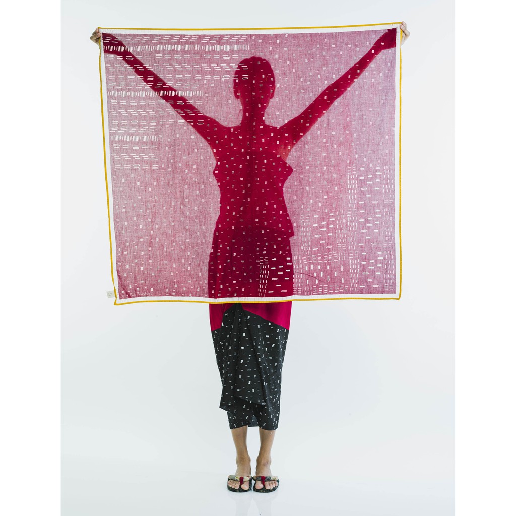 Scarf Bambu Maroon Batik Cap Sejauh Mata Memandang