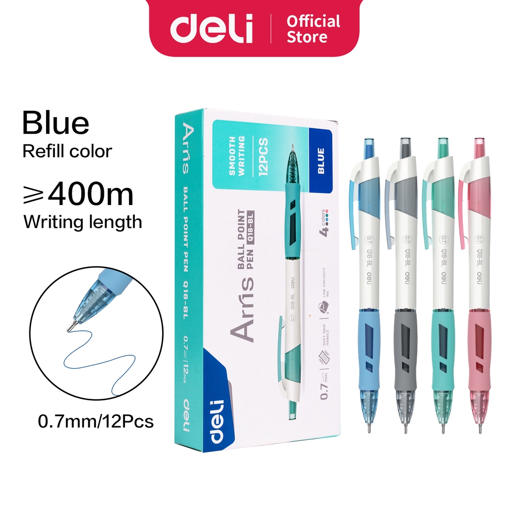 

Deli Retractable Ballpoint Pulpen Cetek Tip 0.7 mm Tinta Biru EQ18-BL
