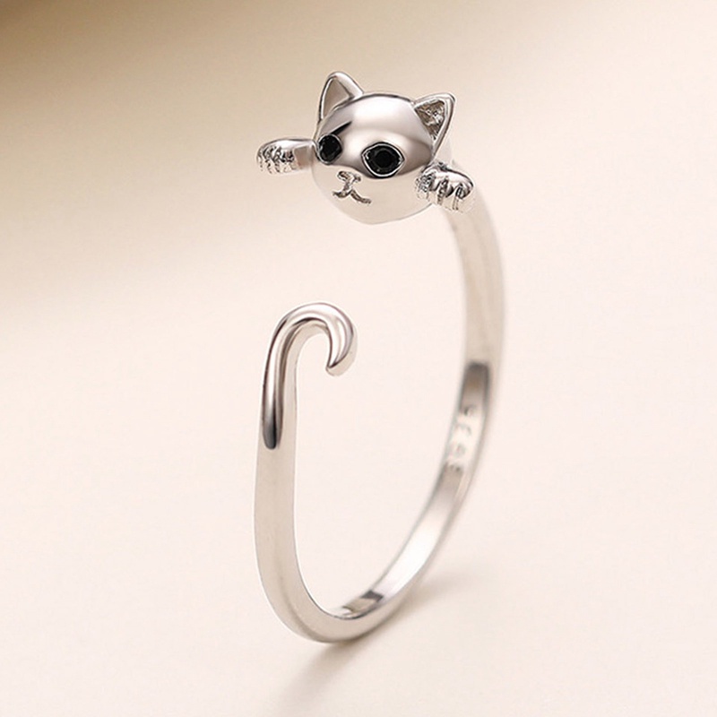 Cincin Sterling Silver 925 Model Terbuka Desain Hewan Kucing