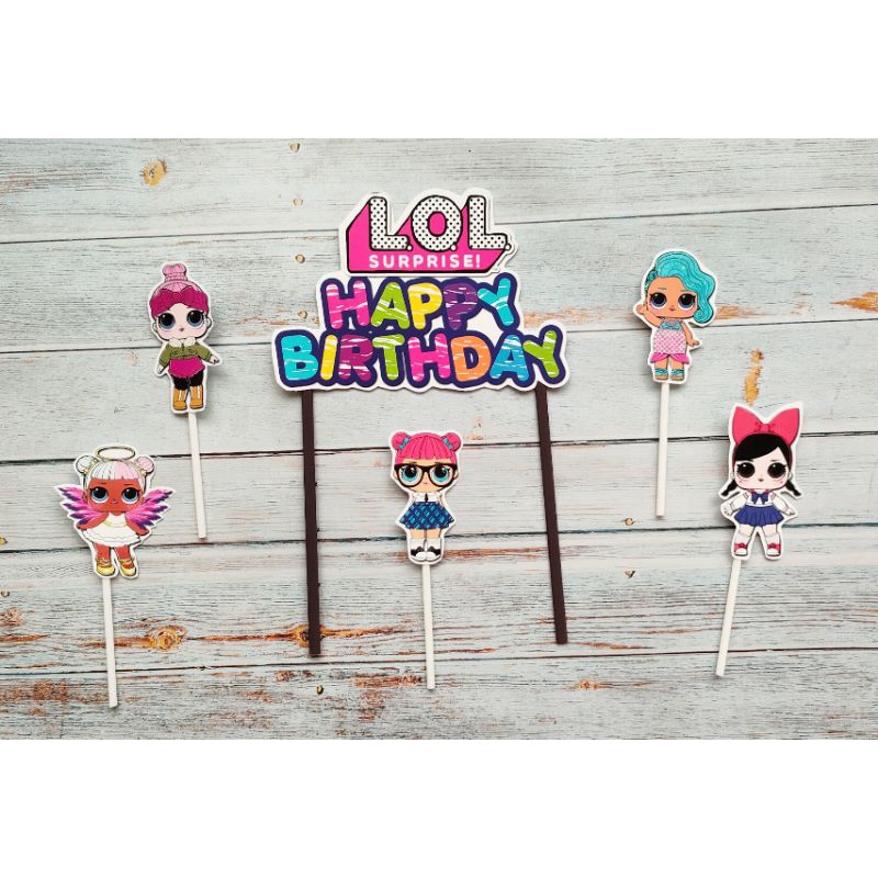 hiasan nasi tumpeng cake topper hiasan kue ulang tahun satu set karakter LOL Surprise