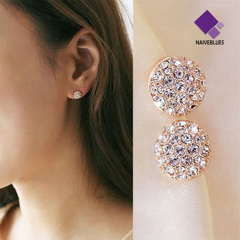 Anting Stud Kristal Berlian Imitasi Bentuk Lingkaran Gaya Elegan Untuk Wanita