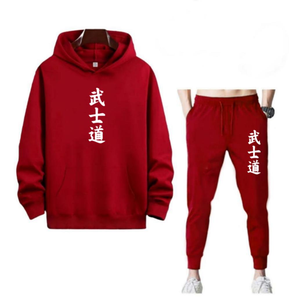 SETELAN BUSHIDO TULISAN CINA JEPANG JOGGER DAN HOODIE BAHAN TEBAL NYAMAN DIPAKAI TERLARIS