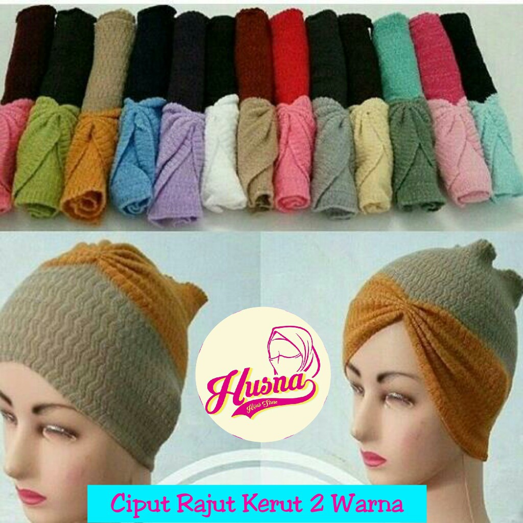 [BRAND HUSNA HIJAB]  Ciput Rajut 2 Warna KERUT / Ciput Kerut