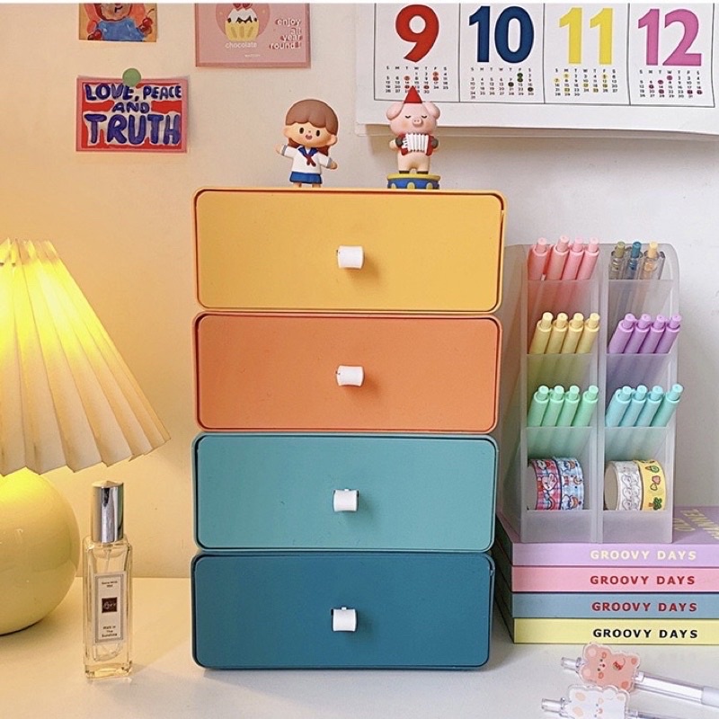 portable drawer stackable colorful cute drawer laci susun meja desk organizer