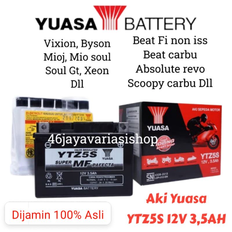 AKI MOTOR BEAT, VARIO 110, SPACY, REVO, BLADE, VERZA, BEAT FI, VARIO110 FI, KHARISMA YTZ5S YUASA ORI