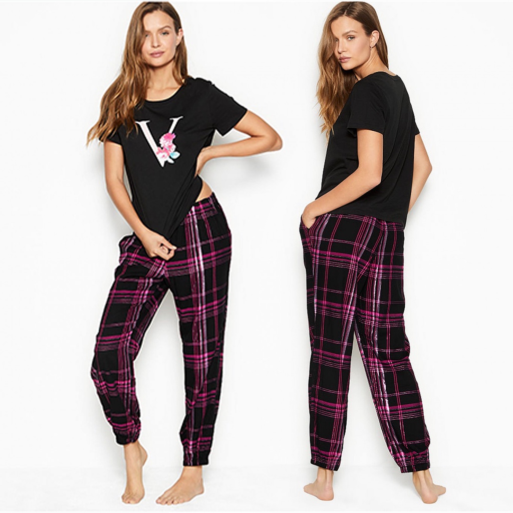 Victoria's Secret Pajamas Set Purple Black