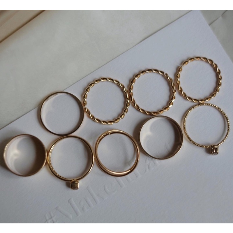 Ark.co - Capellini set rings (gold &amp; silver) cincin tumpuk stack minimalis simpel