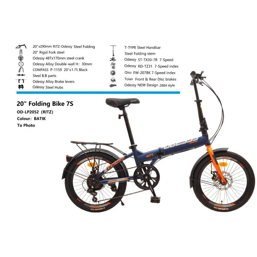 Sepeda Lipat Odessy RITZ 20 Inch 7 Speed Alloy Garansi SNI-Blue Orange