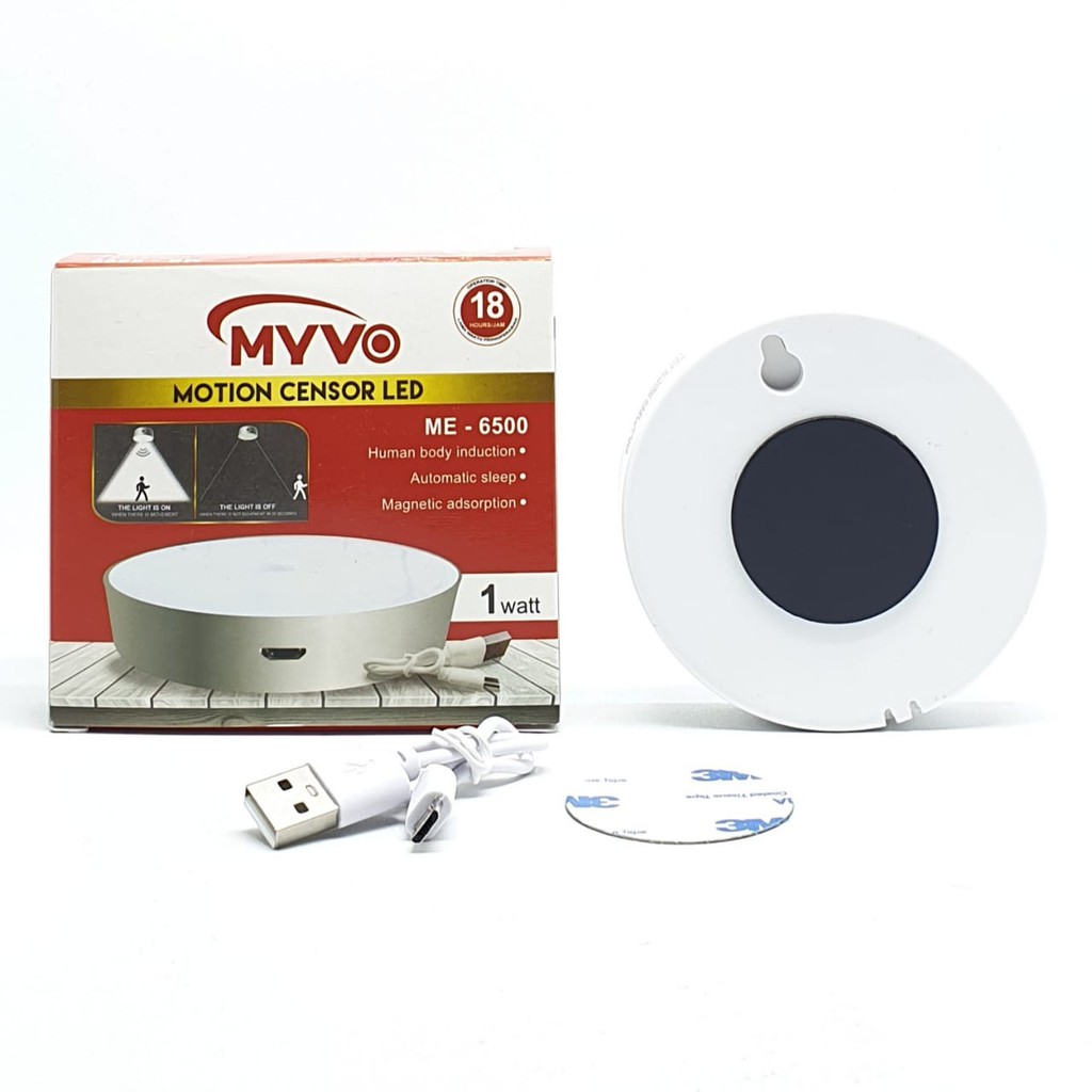 Myvo ME-6500 Lampu Lemari Laci Lampu Sensor Gerak Led 1W 8 Led Cahaya Putih / Lampu Tidur