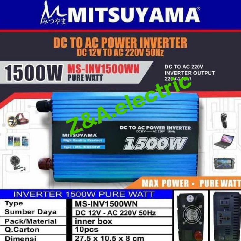 Power Inverter Pure Sin Wave (PSW) 12V 1500 watt DC to AC MITSUYAMA