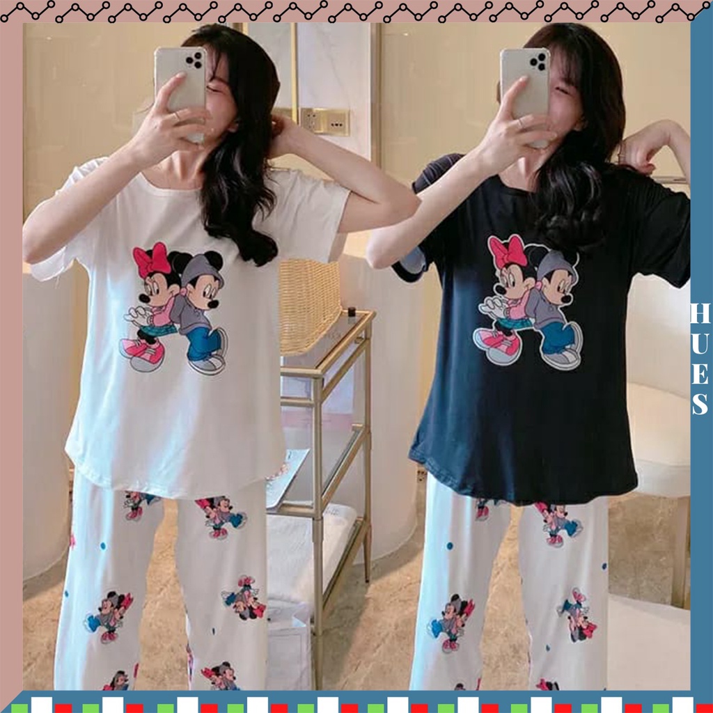 HUES.ID Pakaian Wanita Baju Tidur Wanita Import Piyama Lengan Pendek Motif Kartun Fit to XXL 4015