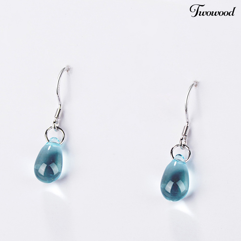 Twowood 1 Pair Exquisite Hook Earrings Faux Crystal Wear-resistant Elegant Blue Water Drop Shape Dangle Earrings for Travel