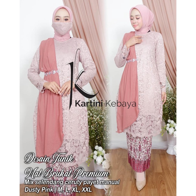 Setelan Kebaya Tunik Brukat / Brokat Mix Selendang Ceruty Aneka Pilihan Warna