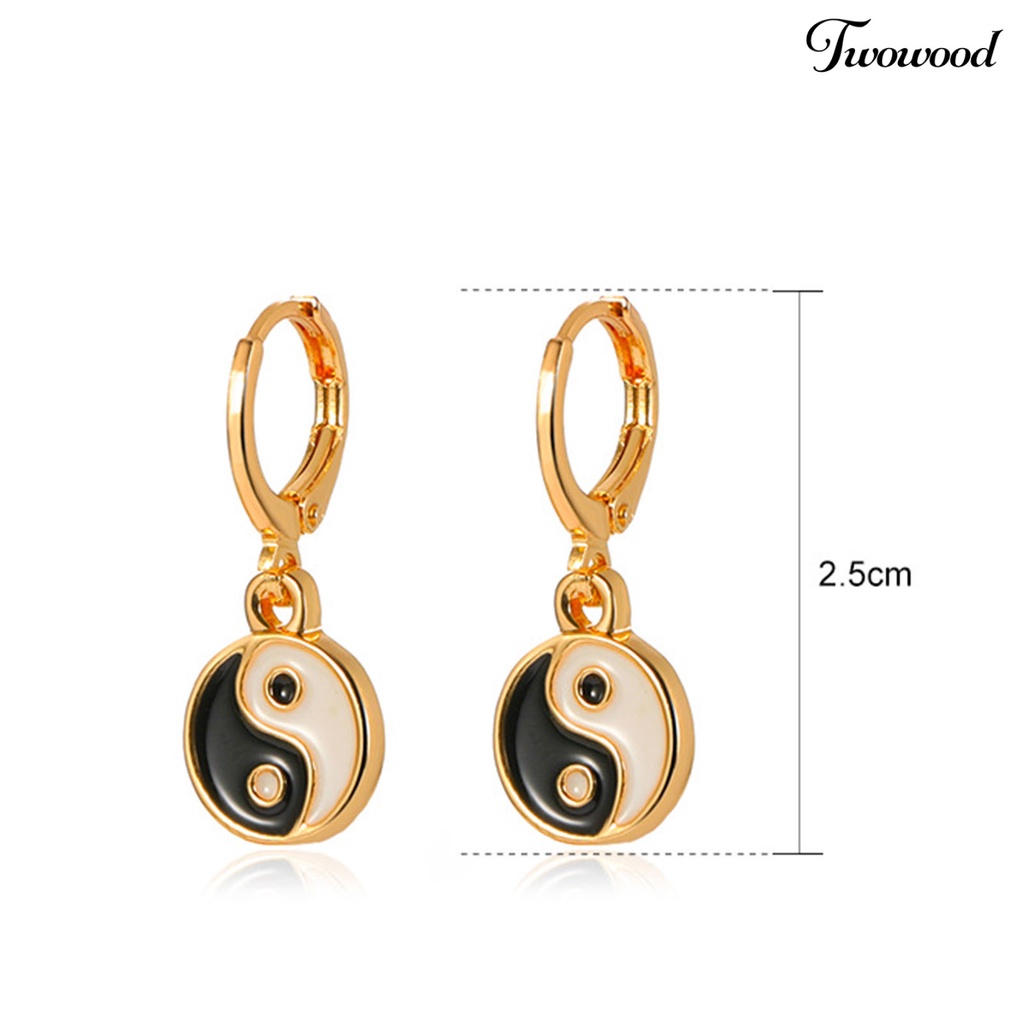 1 Pasang Anting Hoop Piercing Drop Tai Chi Yin Yang Warna-Warni Gaya Tradisional Untuk Pesta