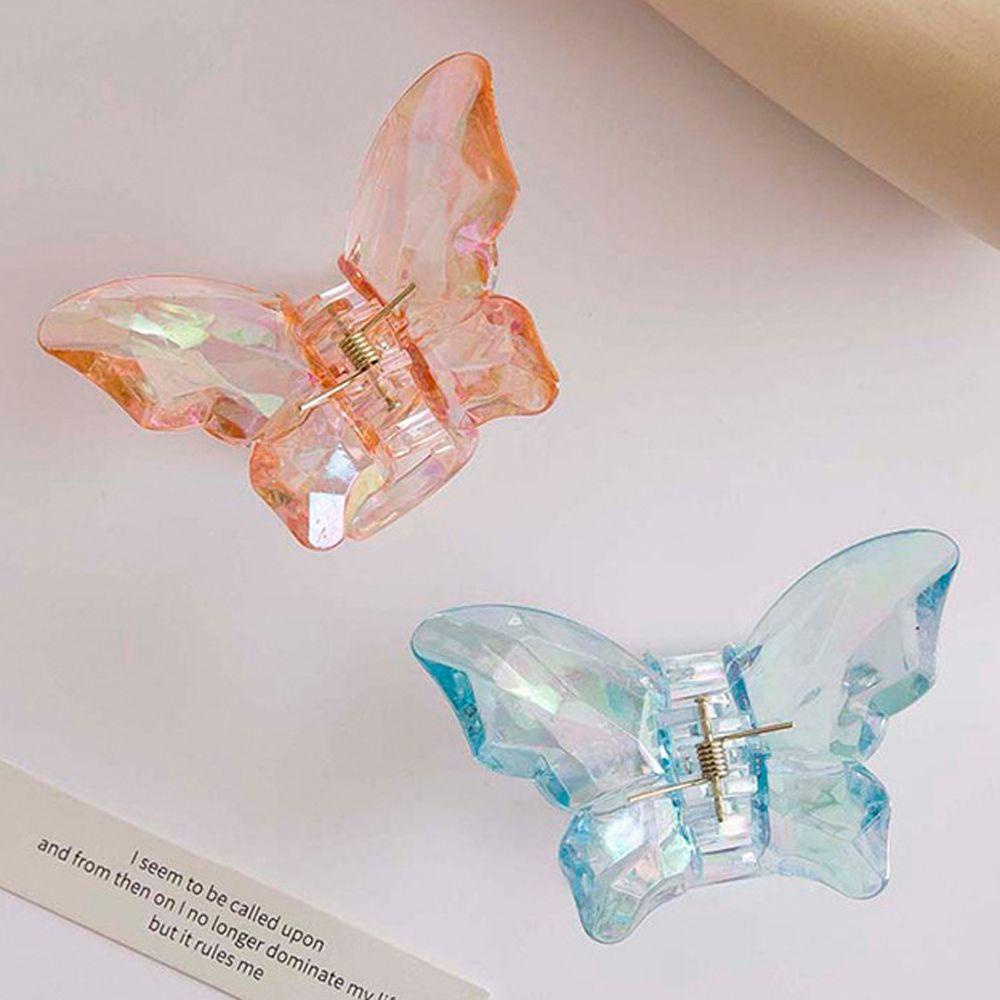 NEEDWAY Needway Butterfly Hair Claw Lucu Manis Elegan Bagian Belakang Kepala Laser Peri Perempuan Rambut Kepiting Klip