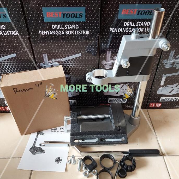 Paket Stand Drill Mesin Bor Tangan Alumunium+Ragum 4" Catok Stand Bor Termurah