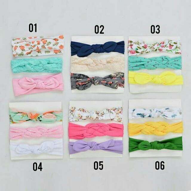 Bando Bayi Bandana Karet Headband Baby Import 3in1 Bisa Pilih Motif C1390