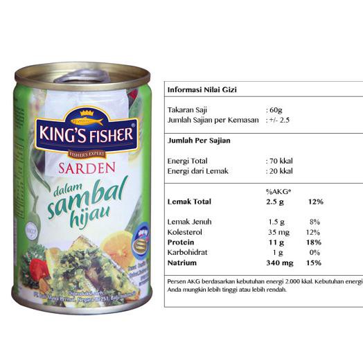 

Paket 6 pcs King's Fisher Sarden mini Sambal Hijau Makanan Kaleng 155g