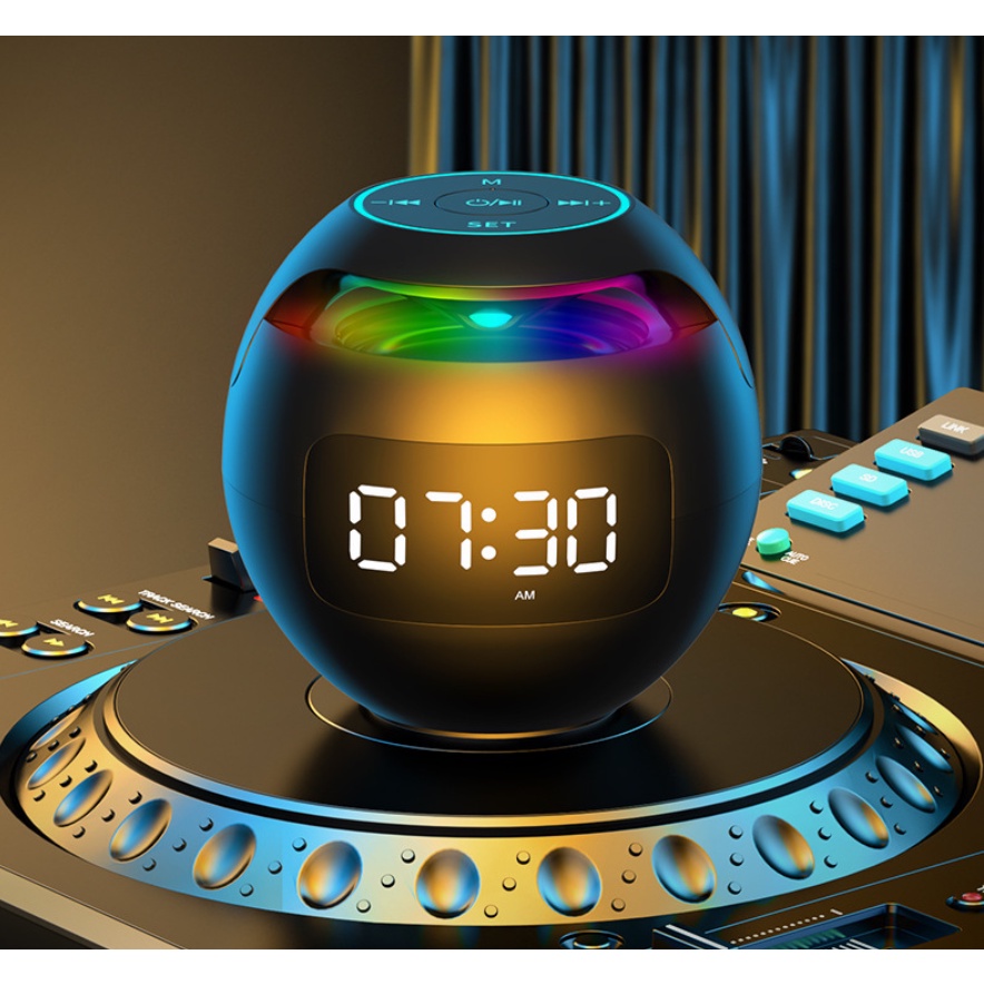 Speaker Bluetooth Alarm Clock Model Bulat & 7 Warna & 2000mA Wireless-1