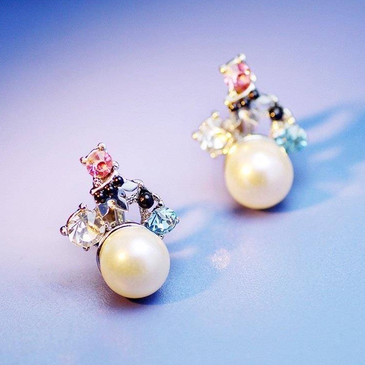 Anting Klip Tanpa Tindik Hias Mutiara Berlian Imitasi Warna-Warni Untuk Wanita