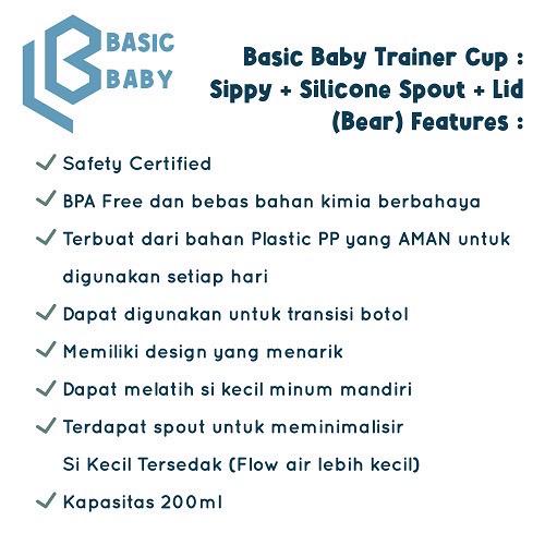 Basic Baby Trainer Cup : Sippy + Silicone Spout + Lid (Botol Minum Transisi) – Dino / Botol Minum Bayi