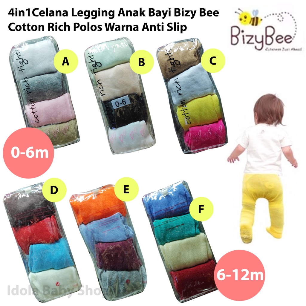 Bizy Bee Celana Legging Anak Tutup Kaki Anti Slip Polos Warna Bizybee Baby Stoking Bayi 4in1