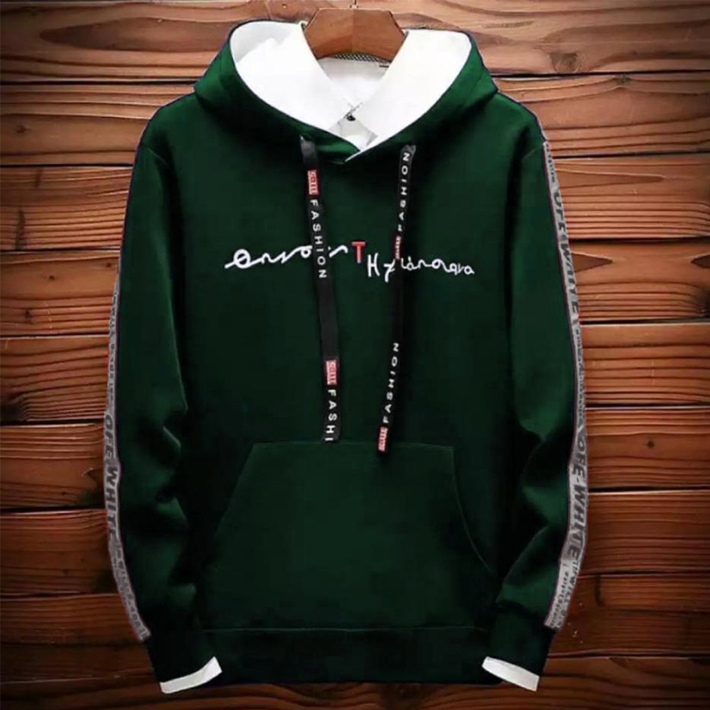 Sweater Hoodie OffWhite Wanita | Sweater Deas OffWhite Korean Modis Cewek Fleece-Hijau Army