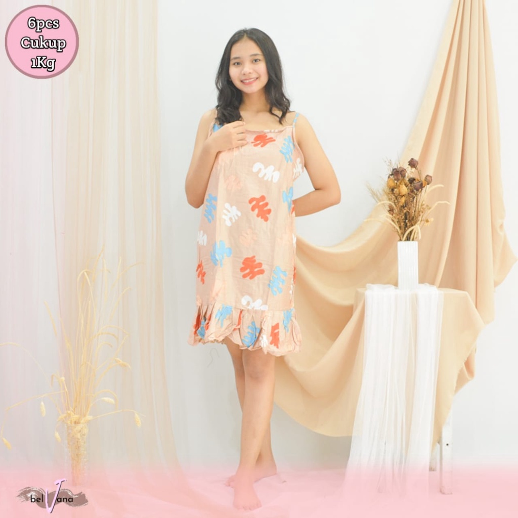 Daster Viral Ruffle Gandul Tali Bali | Daster Yukensi Tanpa Lengan Rayon-[GTM] K